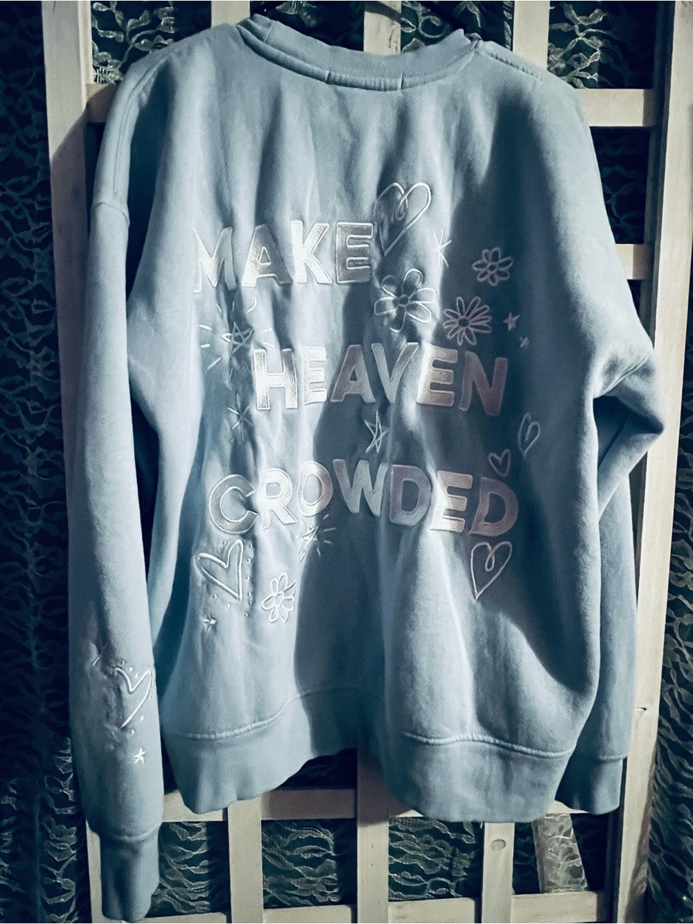 Altar'd State Light Blue "Make Heaven Crowded" Floral Embroidered Sweatshirt S
